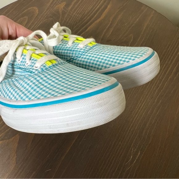 Keds Women’s Double Dutch Gingham Plaid Polka Dot Sneakers 7.5 Aqua Blue/Lime - Picture 4 of 9